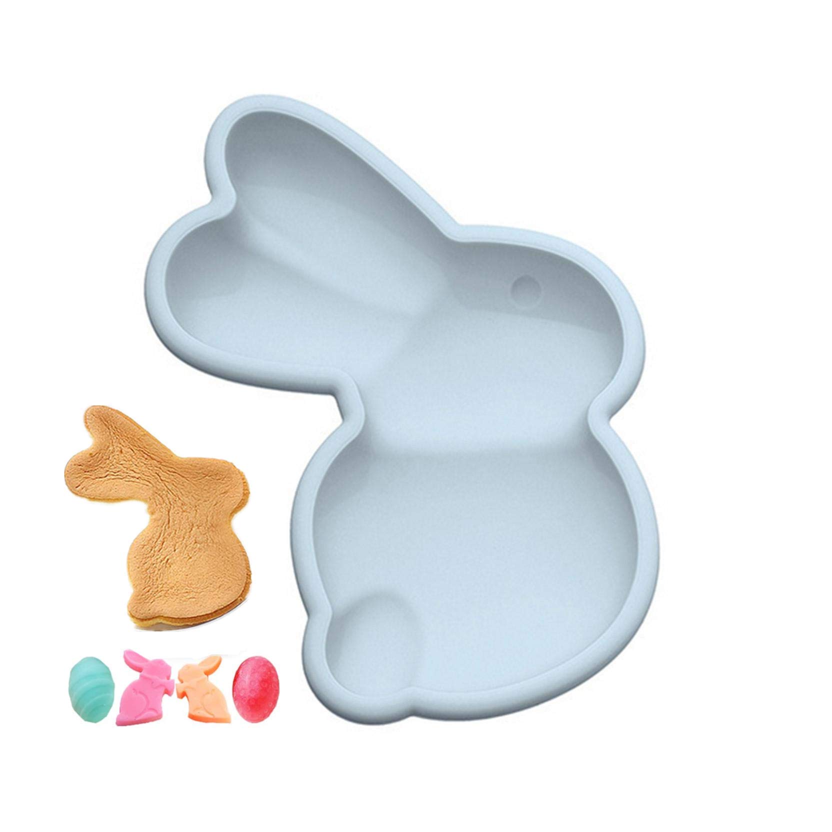 Chocolate Molds, Easter Bunny Molds, 3D Cute Rabbit Egg Alpaca Making Tool Non-Stick Silicone Mold Dinosaur Eggs DIY Mould for Cake, Jelly, Pudding (Bunny Blue | 8.46''x5.82'')
