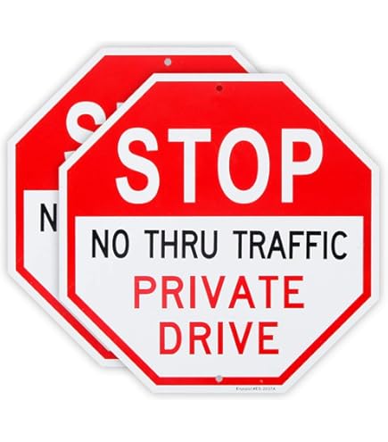 Stop Sign Private Drive Sign - 12x12 Inch Reflective Aluminum With 36" Stakes
