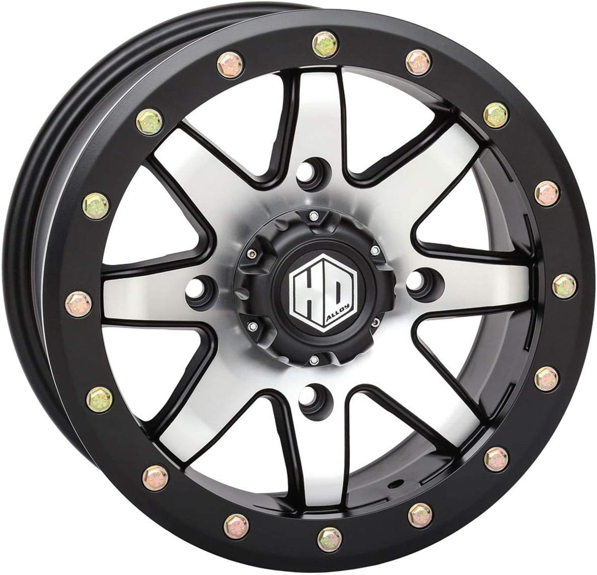 STI  HD9 Comp Lock Front Or Rear Wheel (14X7 / 4X156 5+2) (Matte Black/Machined) Compatible with 14-19 Polaris RANRZR1000XE