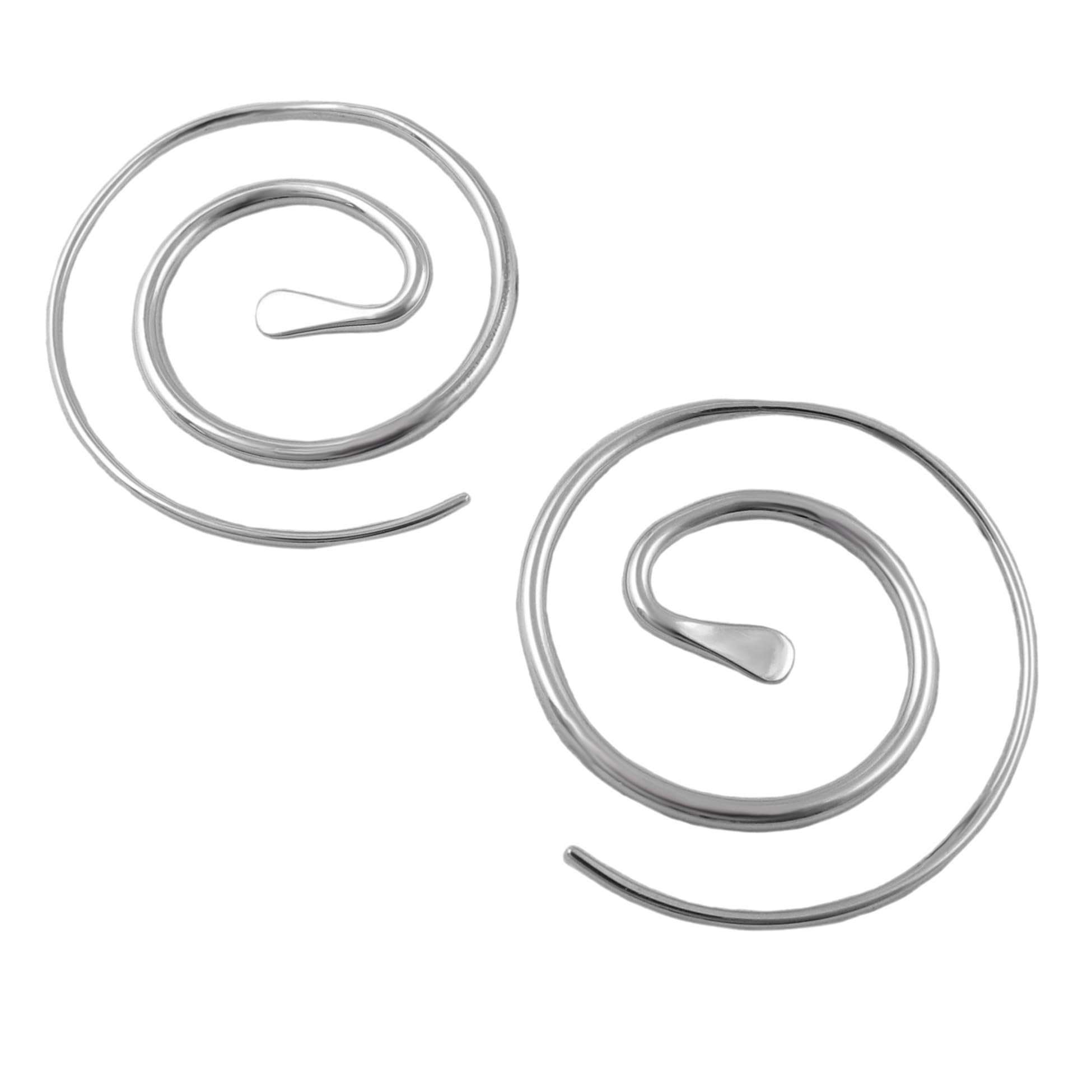 Polished Spiral 925 Sterling Silver Circle Threader Earrings