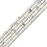 BEADIA Natural White Howlite Beads 4x2mm 120pcs Faceted Rondelle Loose Semi Gemstone Beads for Jewelry Making Design
