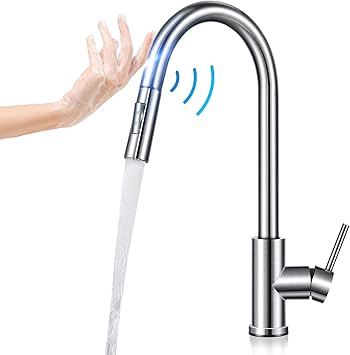 Touch Kitchen Faucets With Pull Down Sprayer Touch On Single Handle Smart Kitchen Sink Faucet With Pull Out Sprayer Stainless Steel Touch Activated Fingerprint Resistant Silver Amazon Com