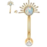 PEAKLINK G23 Titanium Eyebrow Ring 16G Opal Rook Daith Piercing Jewelry Internal Threaded Curved Barbell Vertical Labret Lip Jewelry Small Belly Button Ring