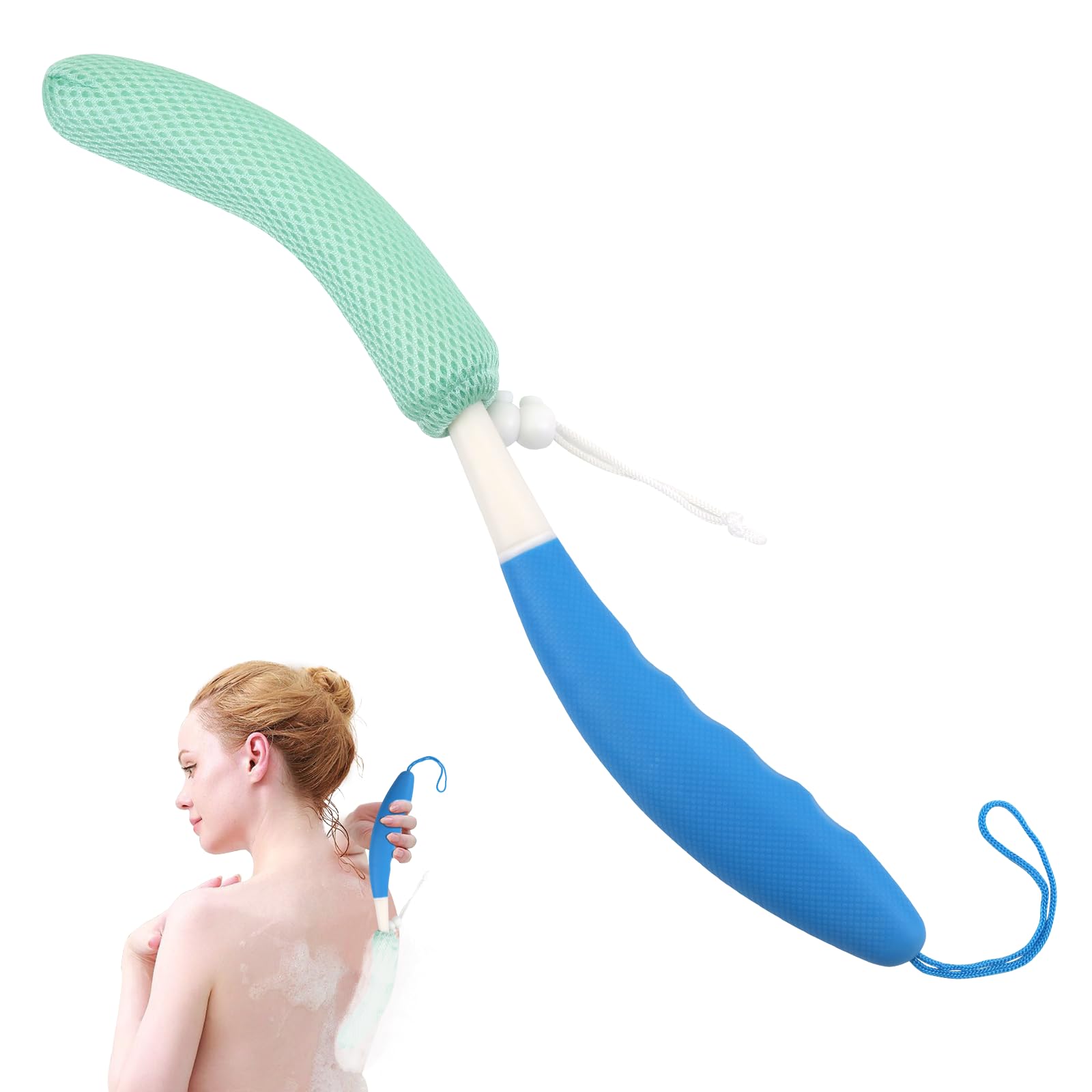 KkaFFe Back Scrubber for Shower with Long Handle，Mesh Sponge Shower Back Scrubbe for Use in Shower Brush, Back Shower Brush for Bath,Exfoliating Body Scrubber or Shower Brush