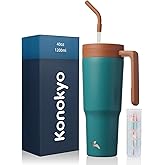 Konokyo Insulated Tumbler with Handle and Straw,40 OZ Vacuum Stainless Steel Water Bottle Travel Mug Metal Cup with Fruit Diffuser,Lake Blue