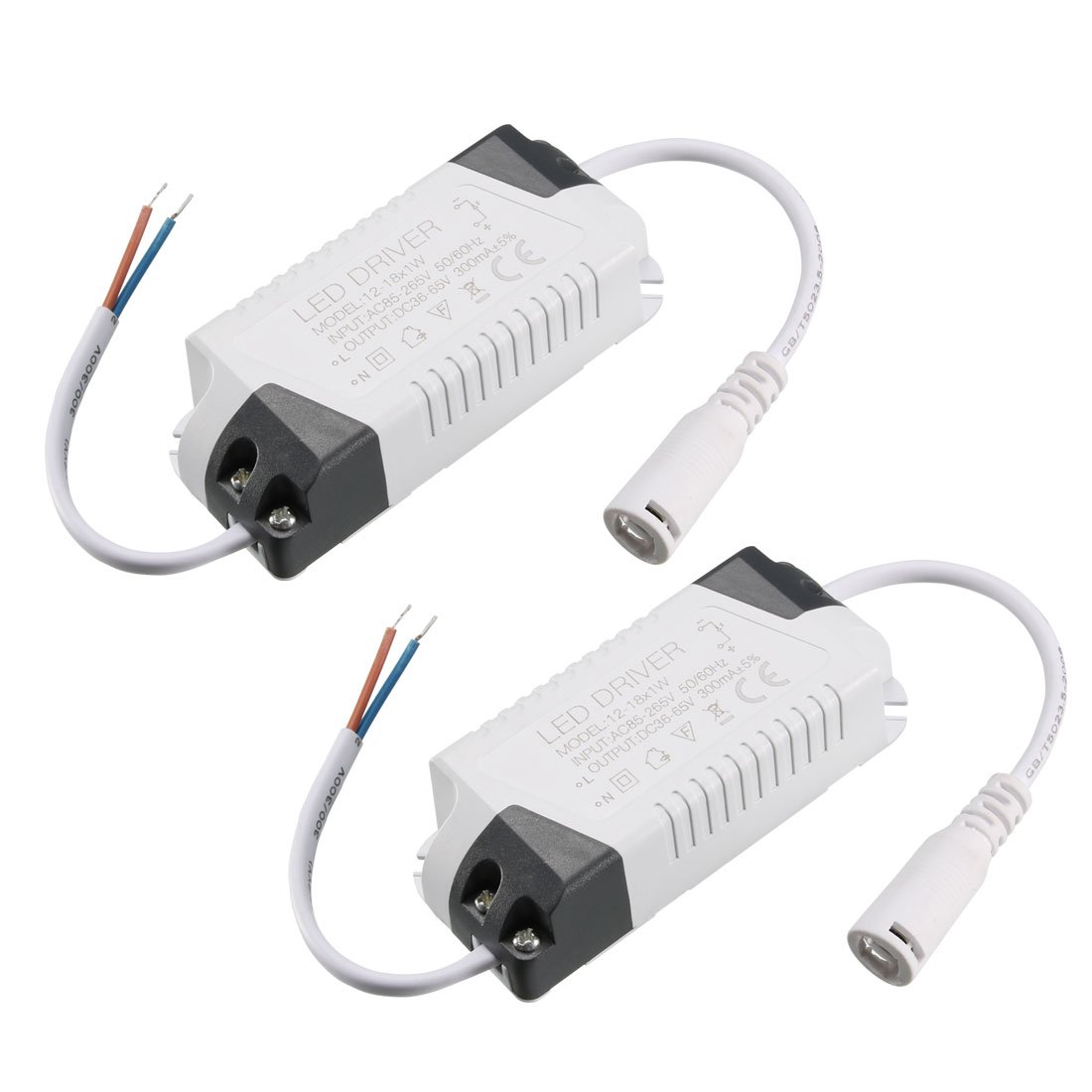 Sourcingmap LED Driver 12-18W Constant Current 300mA High Power AC 85-265V Output 36-65V DC Connector External Power Supply LED Ceiling Lamp Transformer 2Pcs