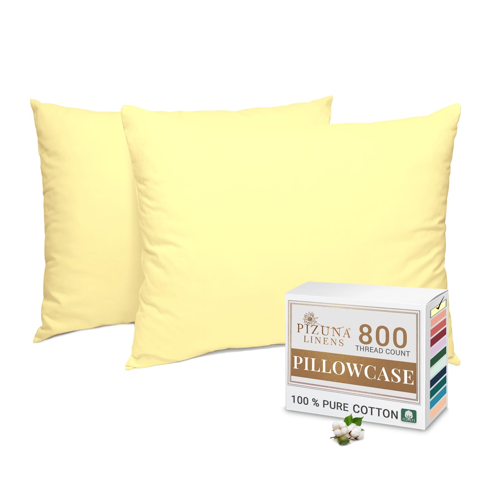 Pizuna Luxurious Cotton Housewife Pillowcases 2 Pack Mellow Yellow 48x74cm, 800 Thread Count Long Staple Combed Cotton Pillow Cover, Crisp Sateen Weave Housewife Pillow Cases (Luxury Pillowcase 2 PC)