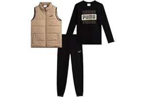 PUMA Boys Pants Set - 3 Piece Athletic Poly Woven Zipper Vest Jersey Long Sleeve Tee and Fleece Jogger Pants (8-16)