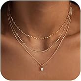 Layered Necklaces for Women,Dainty 14k Gold Plated CZ Layered Choker Necklace for Women Trendy Non Tarnish Hypoallergenic Beaded Paperclip Chain Necklace Stack Women's Minimalist Gold Jewelry Gifts