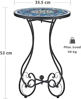 VONLUCE Round Side Table 53cm Tall Mosaic Tile Top Blue Indoor Outdoor view 7