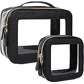 Clear Makeup Bag Set, Small Portable Clear Makeup Bag Cute Waterproof Travel Cosmetic Bag Makeup Pouch TSA Approved Toiletry Bag Women Traveling Car Organizer Car Essentials (Black, Standard + Mini)