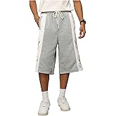 VIPWOLF Men's Star Graphic Y2K Athletic Gym Shorts Color Block Drawstring Waist Baggy Sweat Shorts