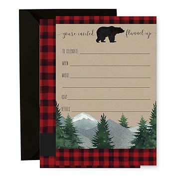 Amazon Com 15 Lumberjack Invitation Cards With Black Envelopes Baby