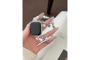 Double Chain Pearl Cat's Eye Stone Watch Band Compatible with Apple Watch Band 38mm 40mm 41mm 42mm 44mm 45mm 46mm 49mm,Replac