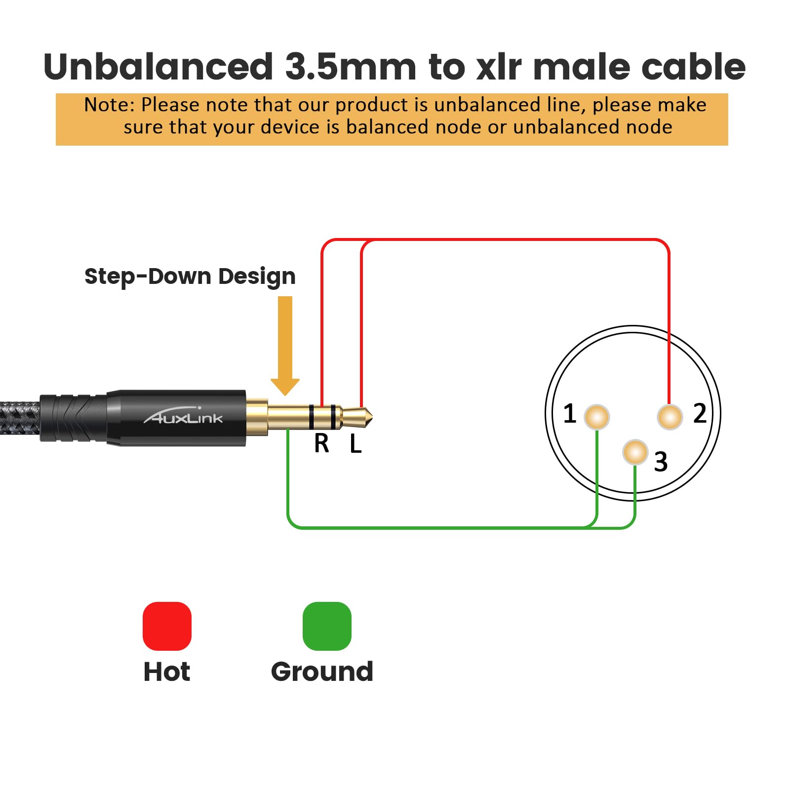 XLR to 3.5mm Cable 6ft 2Pack, Balanced 1/8inch TRS to XLR Cable Gold-Plated 3-Pins Nylon Braided for Cell Phone, Laptop, Speaker, Mixer