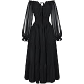 Scarlet Darkness Women Renaissance Off Shoulder Split Sleeve Smocked Waist Tiered Maxi Dress