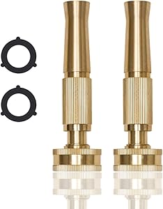 DBR Tech Solid Brass Garden Hose Nozzle Sprayer, Water Sprayer Attachment with Adjustable Spray Patterns, Fits Standard Hoses for Watering Flowers, Washing Cars, Cleaning Ground (2, Brass)
