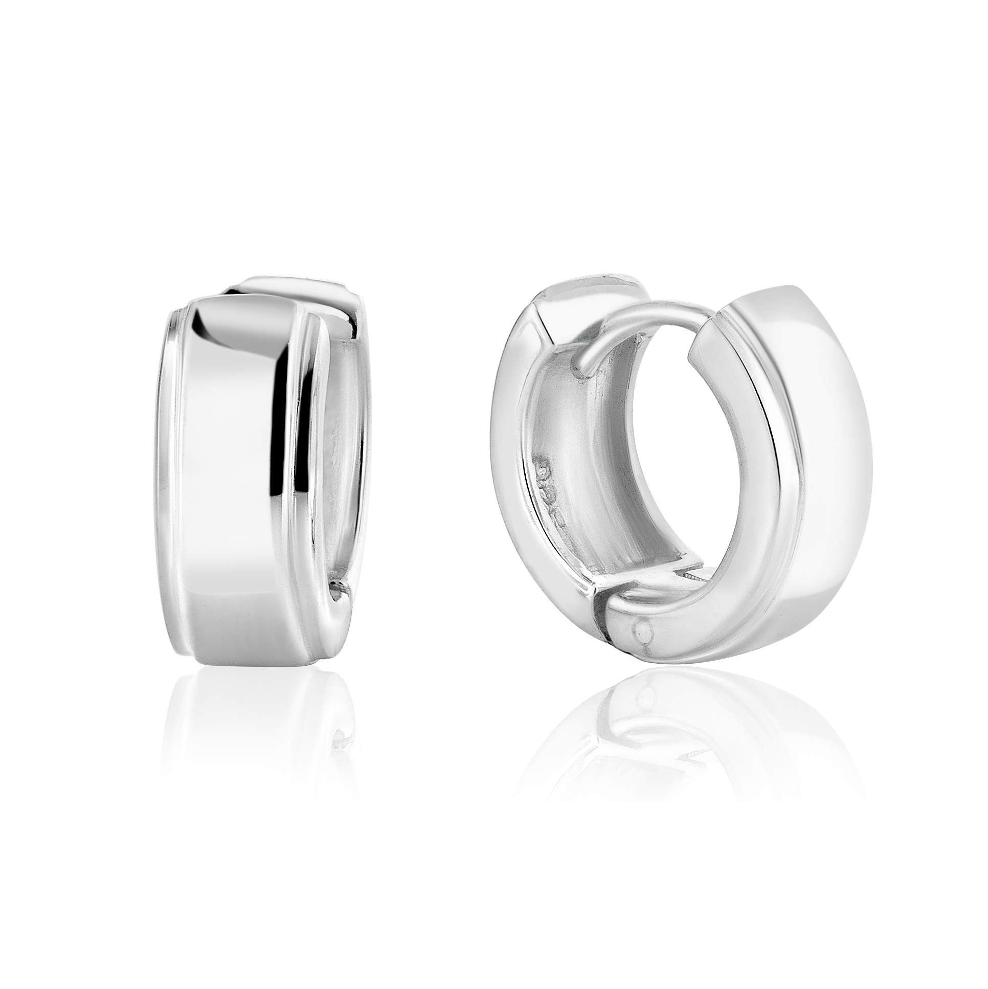 DTPSilver - Huggies/Hinged Hoops Earrings 925 Sterling Silver -Thickness: 2.5 mm - Wide 5.5 mm - Diameter 15 mm