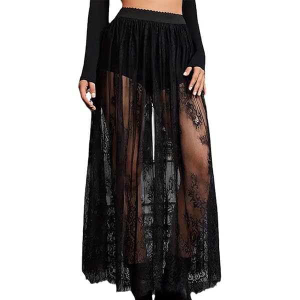 Amazon.com: Oplxuo Womens Sheer Floral Lace Gothic Maxi Skirt