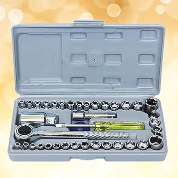 iSweven Spanner Socket Car Motorcycle 1/4-inches and 3/8 Inch Repair Full Wrench Hand Set Tool Kit (Grey) -40 Pieces Combination