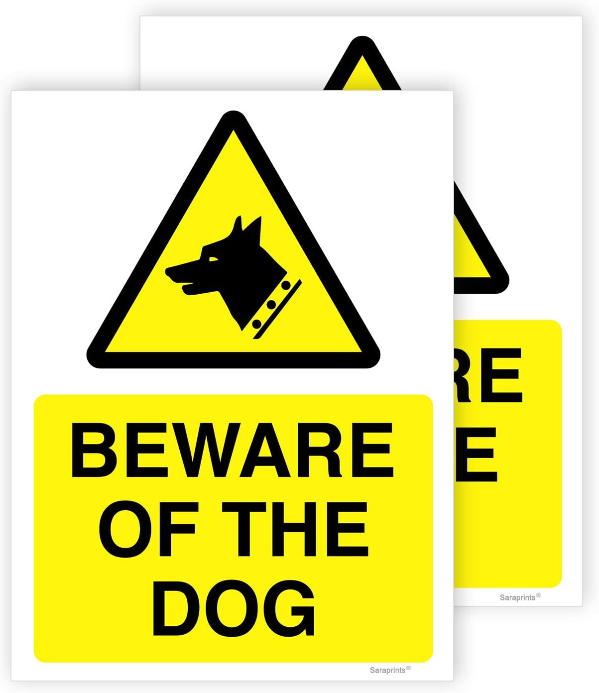 Pack of 2 Beware of the Dogs Sign Outdoor Gate (150 x 200 mm) Dog Sign Waterproof Stickers, yellow