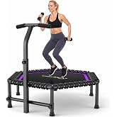 ANCHEER 50" Trampoline - Rebounder Trampoline for Adults with Bungees | Adjustable Handle Mini Trampolines with T Bar,Stable &amp; Quiet,500lbs Capacity,Large Jumping Area,Indoor Outdoor/Gym Exercise