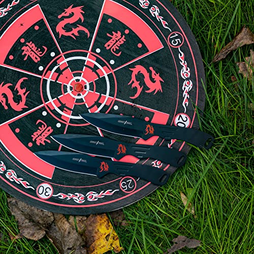Perfect Point Throwing Knife Set Target Board and Set of 3 Throwers, Black Stainless Steel