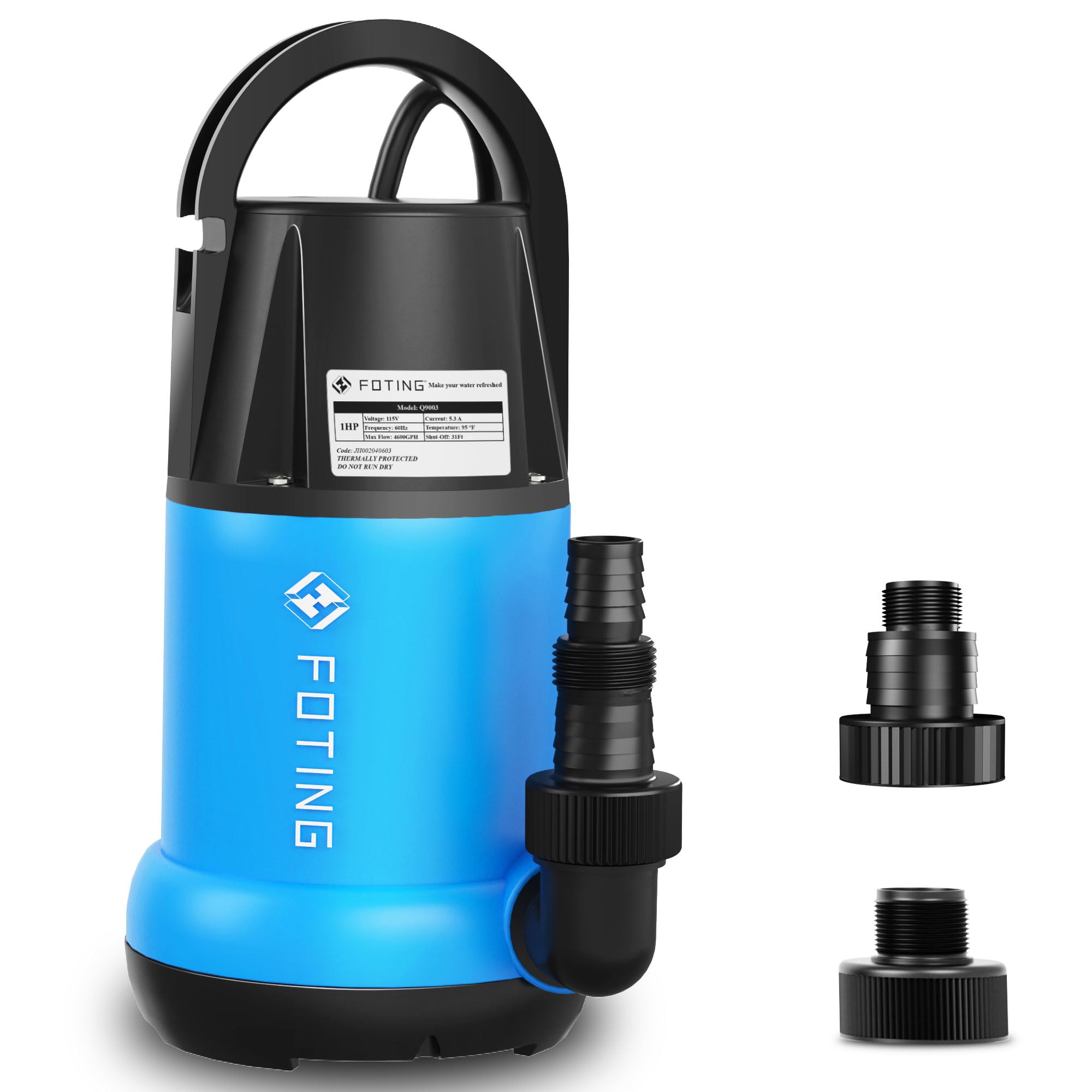 Photo 1 of FOTING Sump Pump 1HP Clean/Dirty Submersible Water Pump, 4600GPH Utility Pump Thermoplastic Electric Portable Transfer Water Pump for Swimming Pool Garden Pond Basement with 10ft Long Power Cord