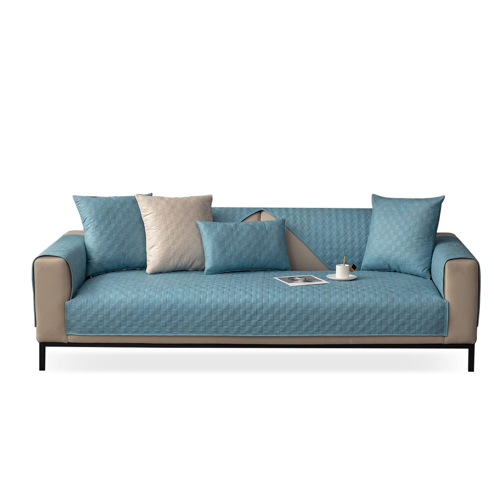 VanderHOME Waterproof Sofa Towel Solid Color Sofa Cover,Furniture Cover Protector,Four Season Non-Slip Sofa Cover for Dogs and Children 90 * 210cm-Light blue-Seat Cover(1 PC ONLY)