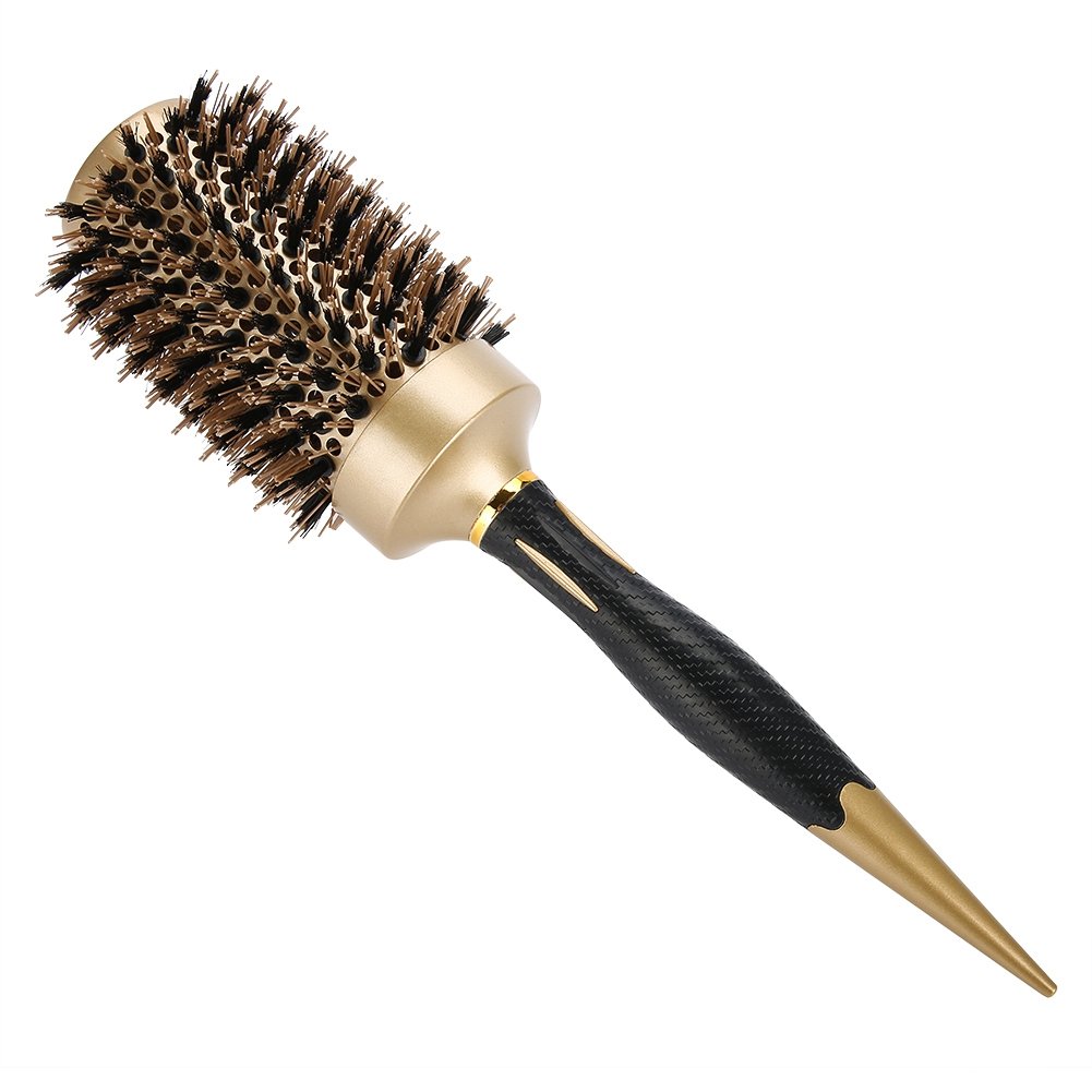 Professional Ceramic Round Hair Brush with Anion Technology – -Static Salon Styling Tool for Curls, Blowouts & Scalp, Portable Gold- Design (53mm)