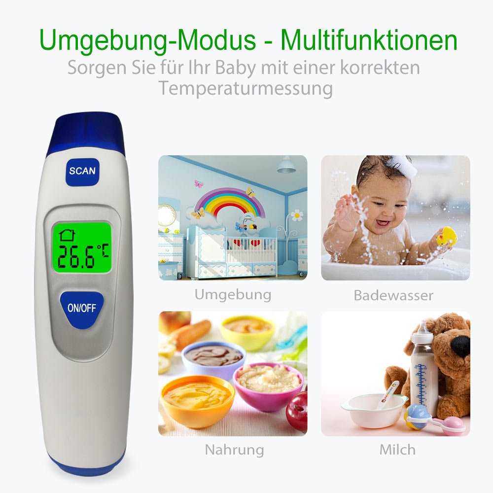 Fieberthermometer Ohrthermometer Infrarot Stirnthermometer Digital 4-IN-1 Medizinisches Thermometer von QUILLE mit Fieber Messen | Präzision: ± 0,2℃ | Abschaltautomatik für Baby Kinder Erwachsenen Objekt