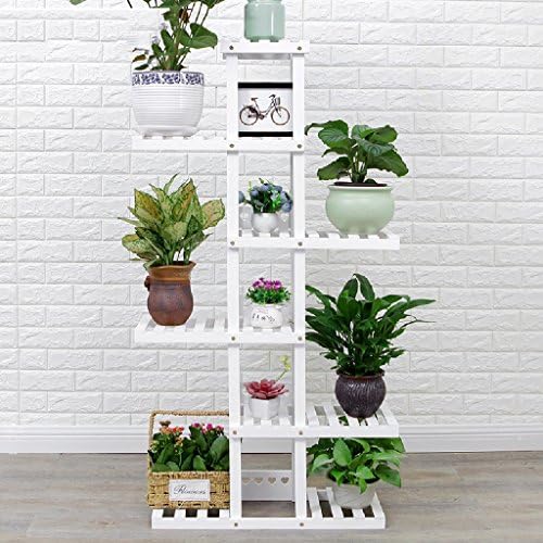 Solid Wood Floor - Style Flower Pots Balcony Living Room Shelves Green Radish Bonsai Indoor Plant Shelves LWH: 7625142CM ( Color : White )
