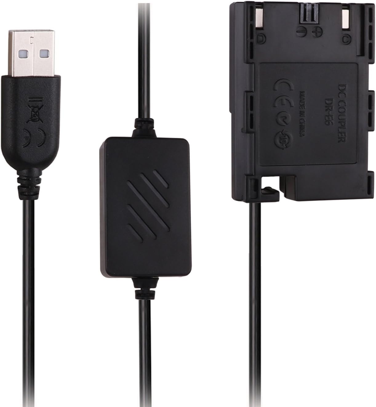 DR-E6 Fully Decoded DC Coupler Replaces of LP-E6 Battery, USB Power Cable Replacement for ACK-E6 AC Power Adapter, for EOS 5D Mark II, 5D Mark III, 5DS R, 60D, 60DA, 7D, 70D, 80D, 5DS, 6D Cameras