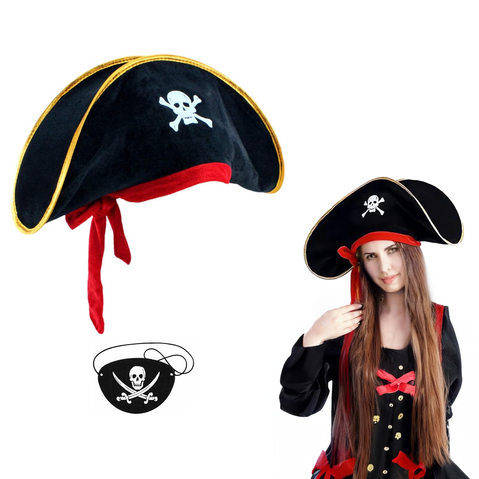 FreeSkill Halloween-Pirate-Masquerade Accessories-Christmas-Pirate Hat and Eye Patch Set - Pirate Costume for Kids and Adults, Pirates of the Caribbean Party Supplies