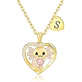 C-leen Axolotl Necklaces Gifts for Girls, 14K Gold Plated Heart Initial Pendant Axolotl Necklace Initial Necklace Birthday Gifts for Women Teen Girls