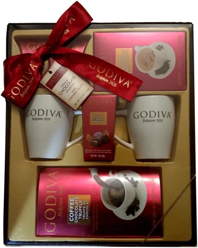 Godiva Coffee, Chocolate & Truffles Gift Set with Ceramic Mugs