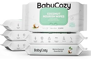 Baby Wipes, Cleansing & Moisturizing 2-in-1 Babycozy Sensitive, 100% Plant Fiber & Biodegradable, Hypoallergenic Baby Coconut Wipes Moisturize Every Cleanse, 240 count (6 pack)