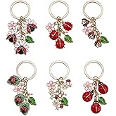 SUPERFINDINGS 6 Styles Ladybug Keychains Cute Ladybug Keyrings Alloy Enamel Ladybugs Charm with Flower and Leaf Keychains Insects Key Chain Decoration Decorative Bag Charms for Car Keys Purse Backpack