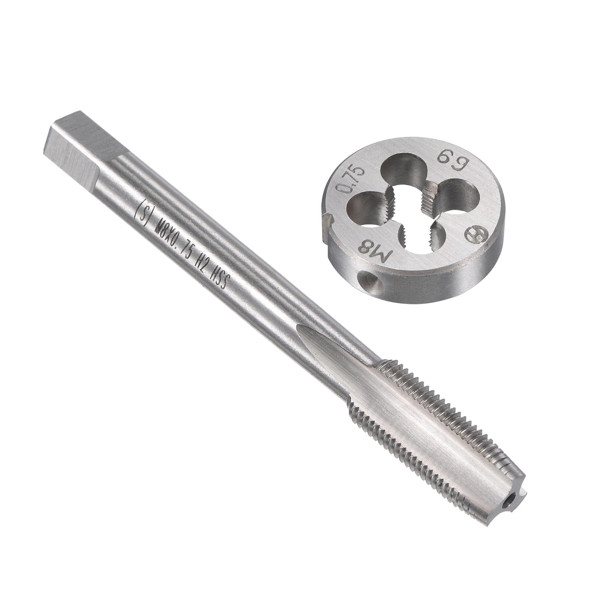 Unifizz M8 x 0.75mm Metric Tap and Die Set, Machine Thread Screw Tap with Round Threading Die, Tap & Die Kit for Nut Screw Bolt Thread Repair