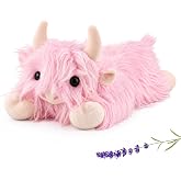 Bekrgwiy Highland Cow Plush - Microwavable Stuffed Animal | Weighted Stuffed Animals with Microwavable Heating Pad,Heatable &amp; Coolable Pink Cow Plush Toy for Period Cramps for Kids