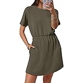 ANRABESS Womens Dresses 2026 Summer Casual Short Sleeve Crew Neck Elastic Waist Mini T Shirt Dress with Pockets