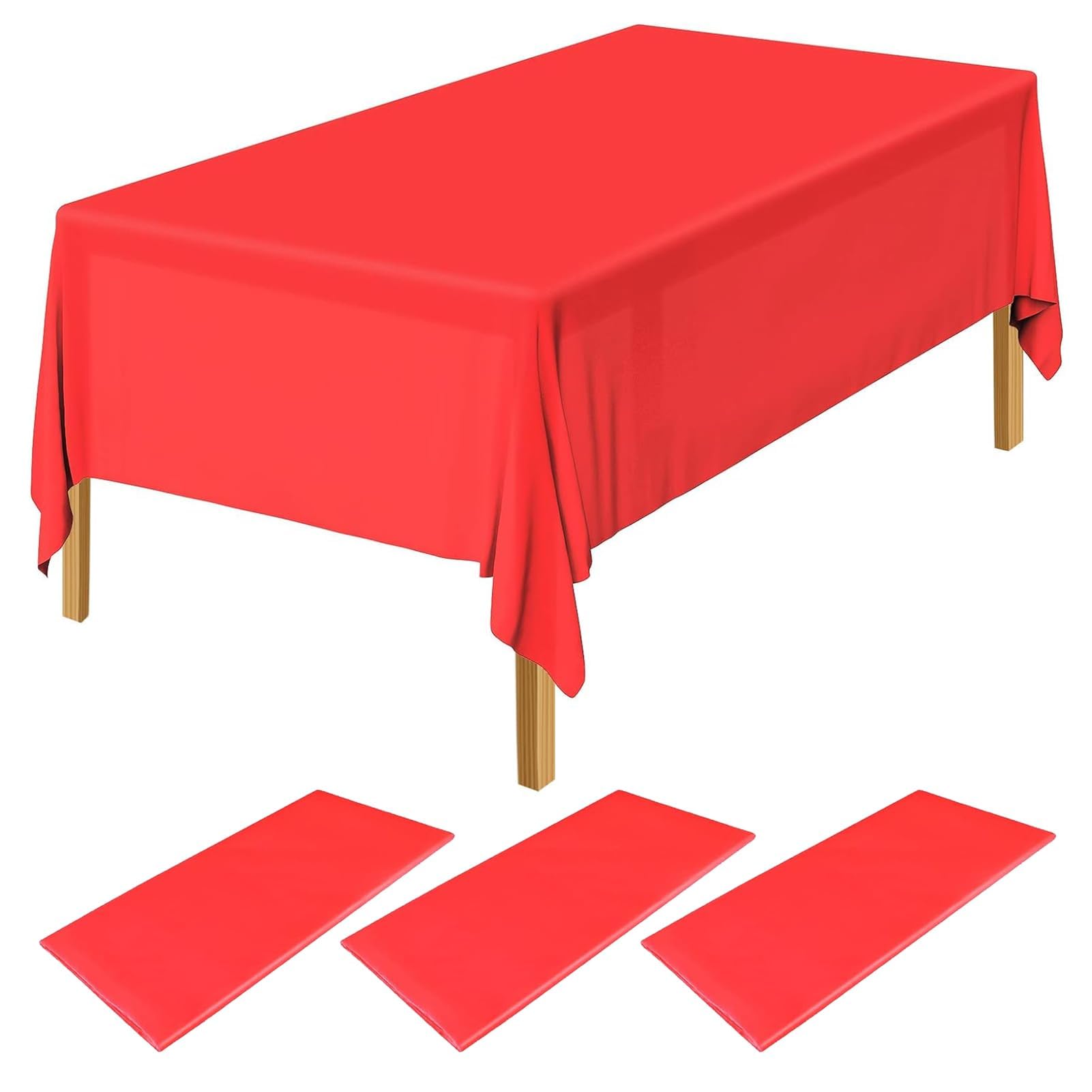 HXMJIED 3 Pcs Red Rectangle Tablecloth, 137 x 274 cm Disposable Plastic Table Cover for Indoor or Outdoor Use, Picnic and Birthday Party Decoration