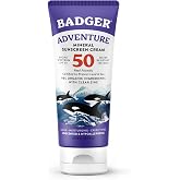 Badger Reef Safe Mineral Sunscreen SPF 50, Zinc Oxide, 2.9 fl oz | 98% Organic, Zinc Oxide, Non-Toxic, Water Resistant, Unscented Hypoallergenic, Adventure sport sunblock, Reef safe sunscreen