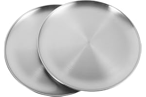 ASAKKURA 2pcs 30cm Stainless Steel Pizza Pans Flat Bottom Metal Baking Trays BBQ Serving Platters for Oven