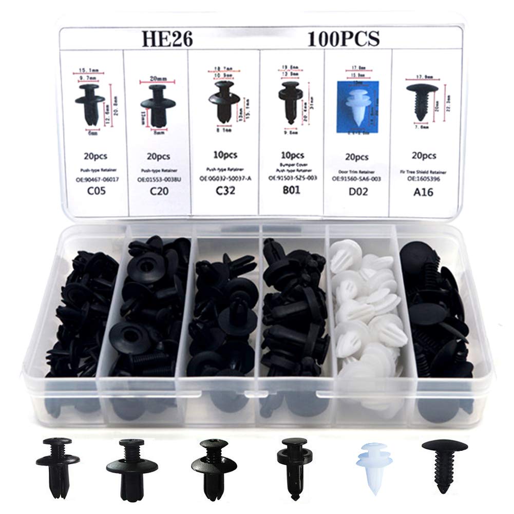 Car Body Trim Clips - WENTS Car Retainer Clips Universal Auto Clips Plastic Nylon Rivet Trim Clamp Car Door Bumper Fender Liner Sealing Strip Fixed Clips Fasteners Tools 100Pcs