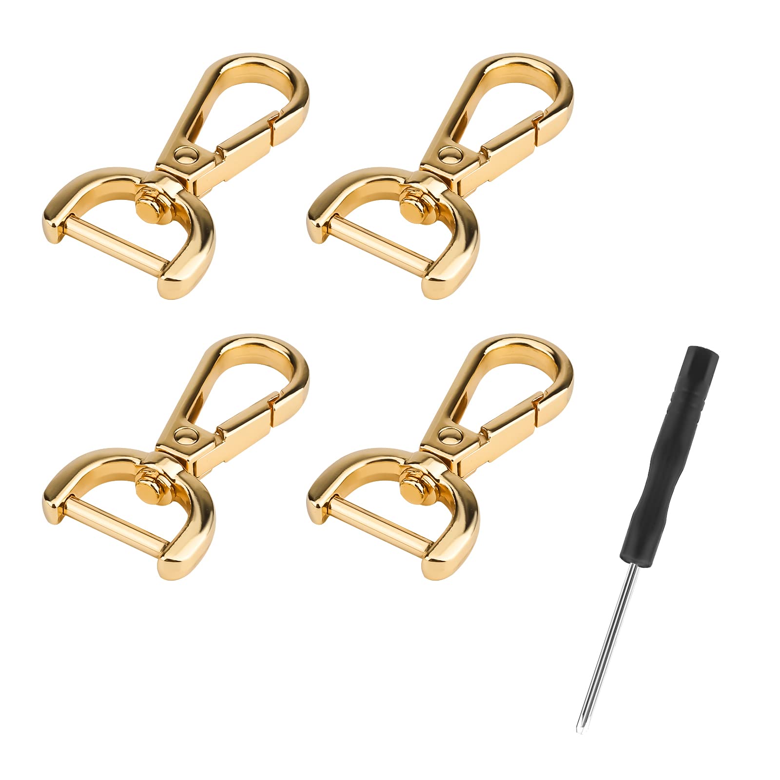 KINBOM 4pcs Snap Hook Swivel Clasp, Replacement D-Rings Swivel Snap Hooks with 1pcs Small Screwdrivers Alloy Lobster Claw Clasps D Rings for Purse Crossbody Leather Handbags DIY Accessories (Gold)