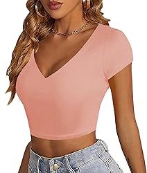 LYANER Women's Crop Tops V Neck Short Sleeve Summer