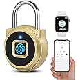 Fingerprint Padlock, Dhiedas Padlock with Fingerprint Bluetooth, Waterproof Small Padlocks, USB Charging for Gym Locker, School, Luggage, Fence, Hasp Cabinet Gold