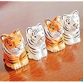 Small Carved Wooden Tiger Figurines, 2PCS Hademade Orange White Tiger Sculpture Craft Set, 1.8" Cute Animal Statues Home Office Decor Art Carving Work, Gifts for Animal Lovers