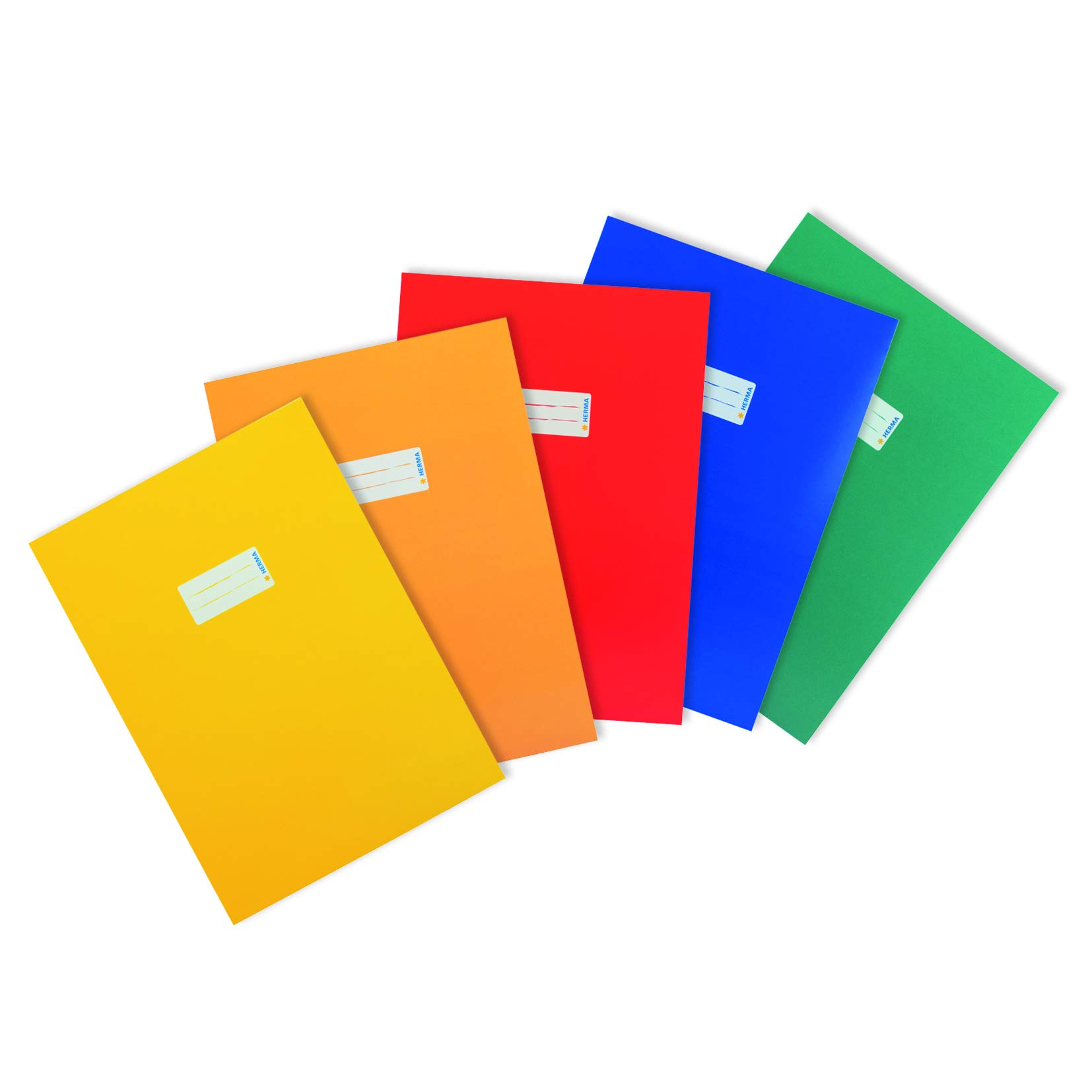 HERMA Cardboard Exercise Book Cover A4, with inscription field, made of extra-strong cardboard, slip on cover jackets for school, pack of 5, assorted colours — image 1